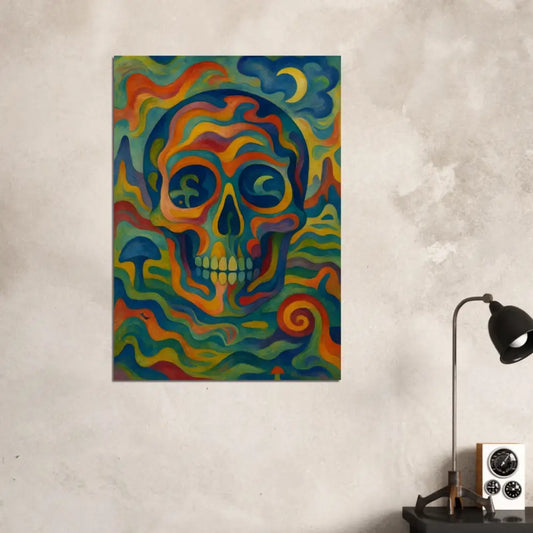 Colorful psychedelic skull painting on the Fine Art Poster Craniocolor by PixiOnyx