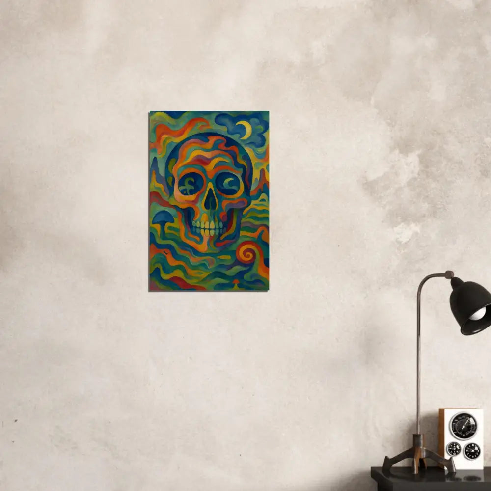 Colorful skull abstract psychedelic art printable poster for vibrant wall decor