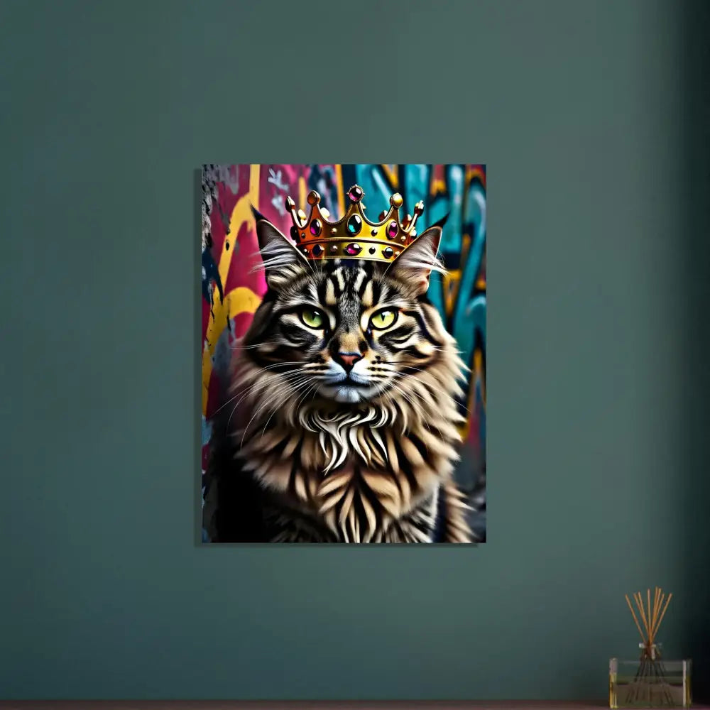 Royal urban cat wearing a crown on Fine Art Poster Crown Meowjesty PixiOnyx