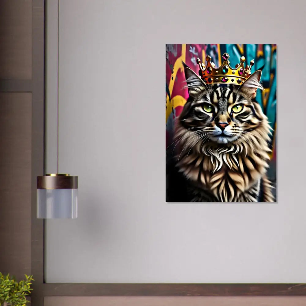 Regal urban cat wearing a crown in Fine Art Poster Crown Meowjesty PixiOnyx