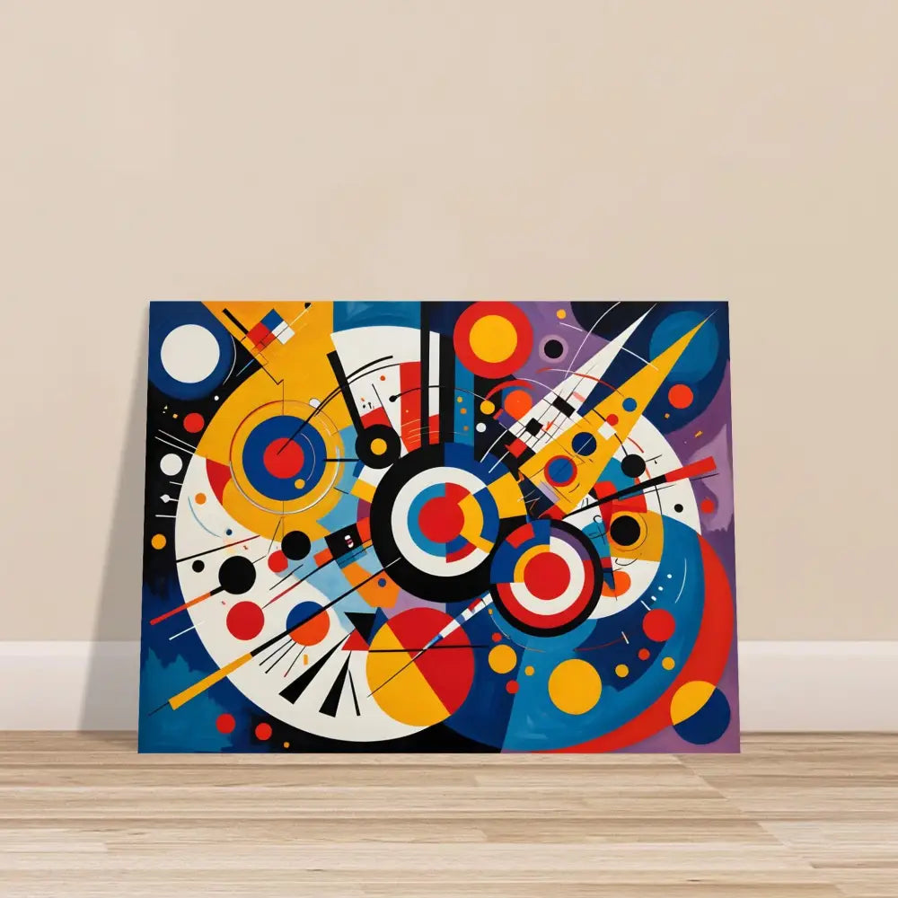 Abstract geometric painting displayed on Fine Art Poster Dynamic Balance PixiOnyx Abstract Geometry