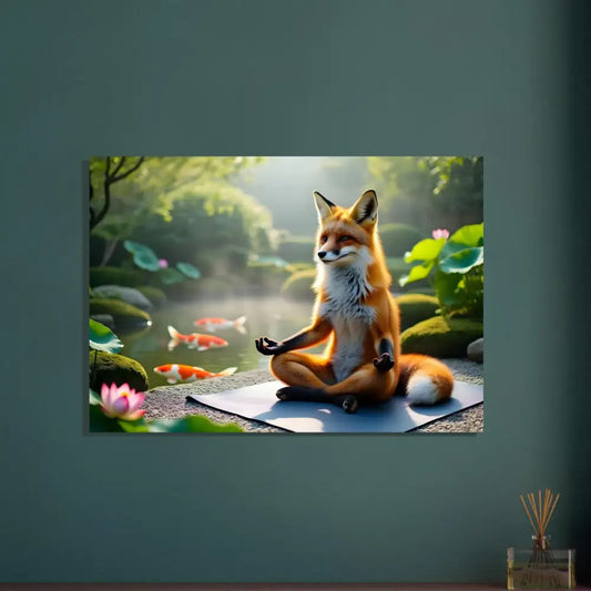 Fox meditating in a garden on Fine Art Poster Foxasana PixiOnyx Zen Reverie Print
