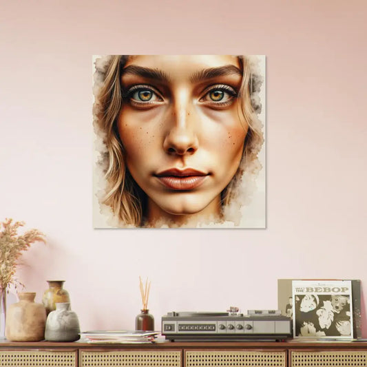 Close-up watercolor portrait fuses digital art with a piercing stare captured in Freckled Focus
