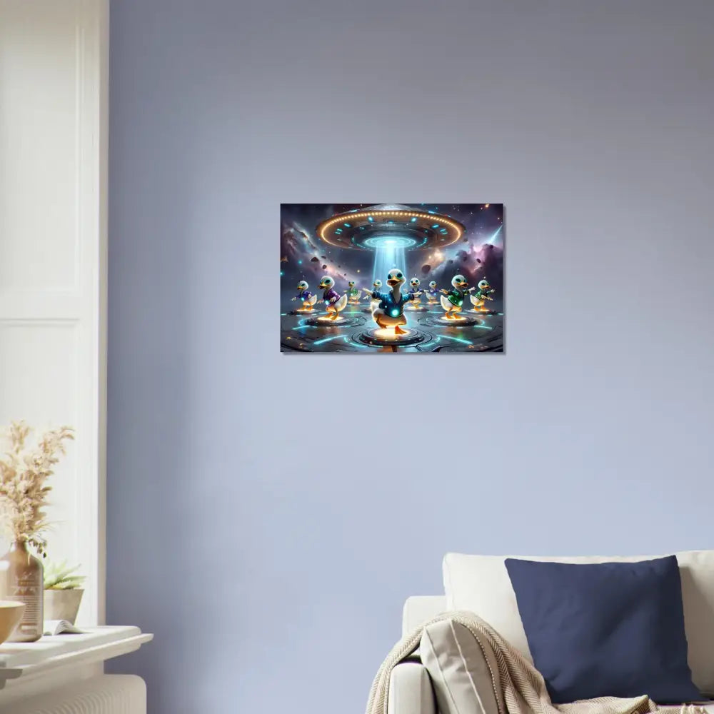 UFO abduction duck art print from PixiOnyx Cosmic Animal Pop Galactic Dance Crew poster