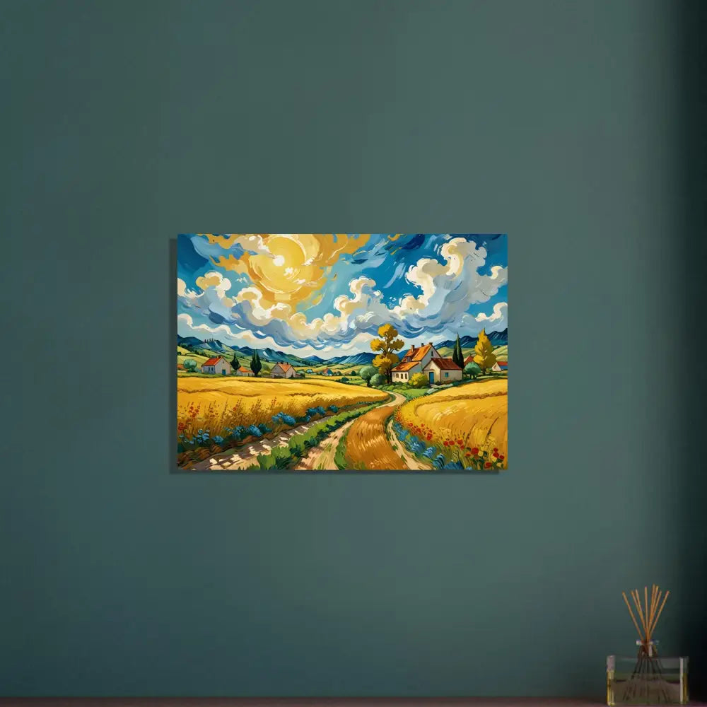 Vibrant landscape painting featuring golden fields in the PixiOnyx Pastoral Dreamscape poster