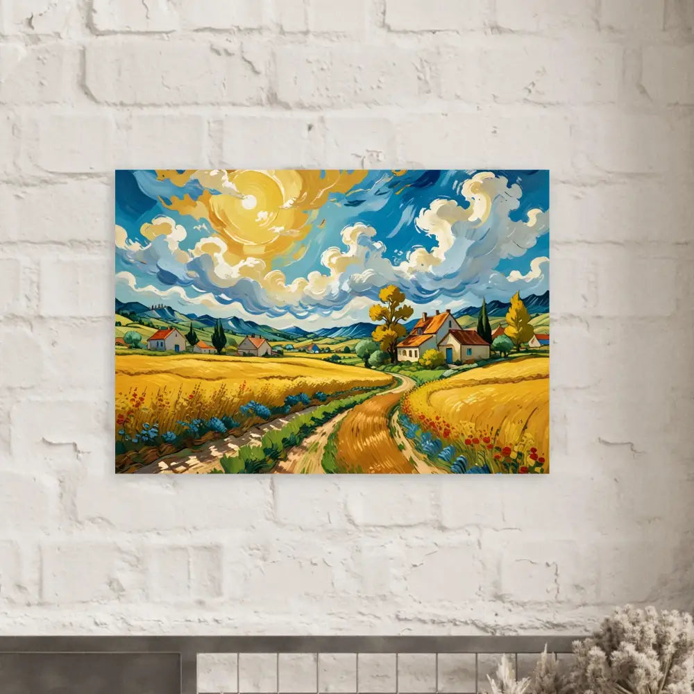 Vibrant landscape painting from the Fine Art Poster Golden Fields Reverie by PixiOnyx