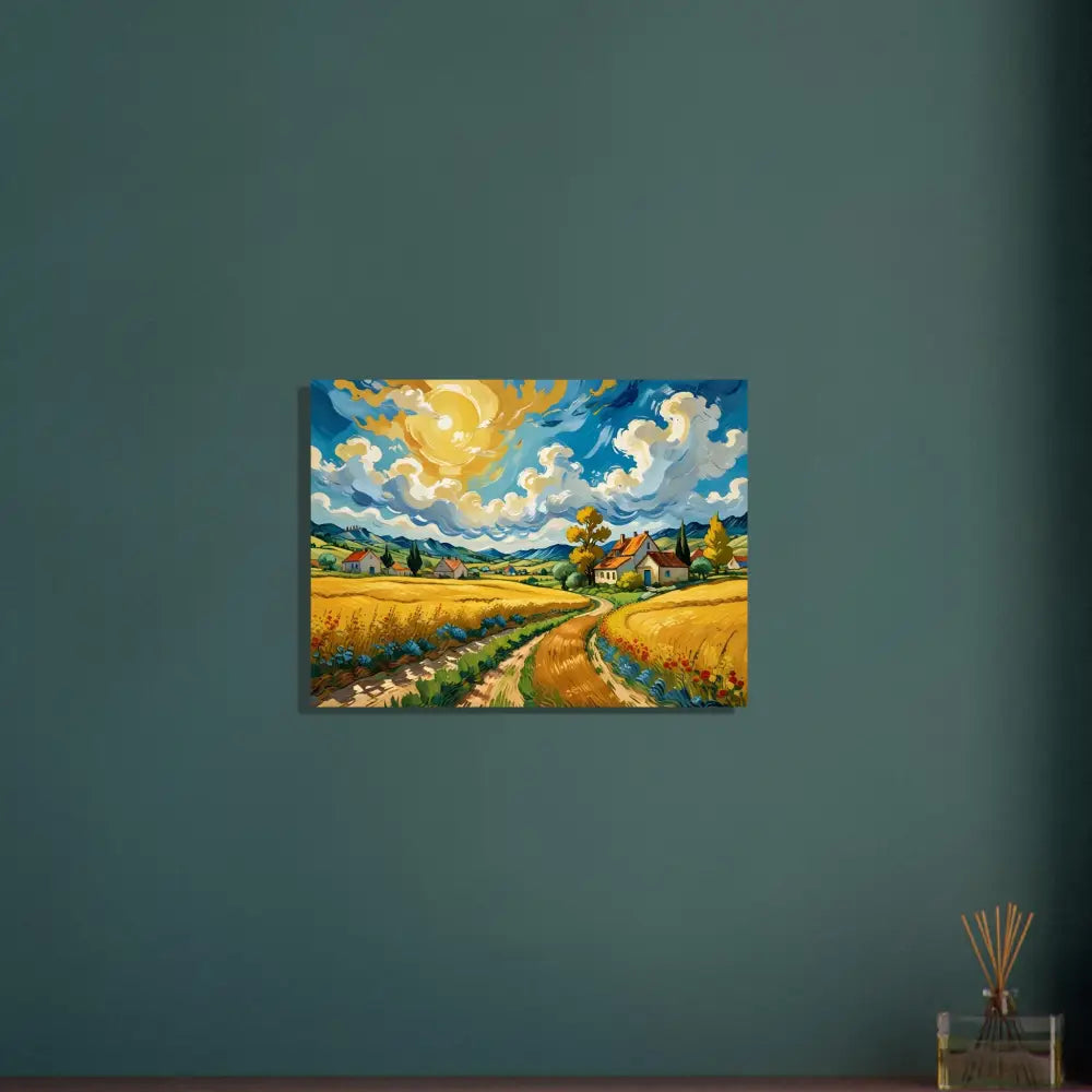 Vibrant landscape painting from Fine Art Poster Golden Fields Reverie by PixiOnyx