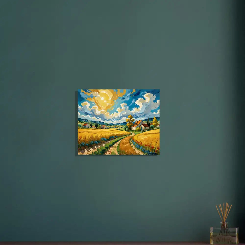 Vibrant landscape painting from Fine Art Poster Golden Fields Reverie by PixiOnyx
