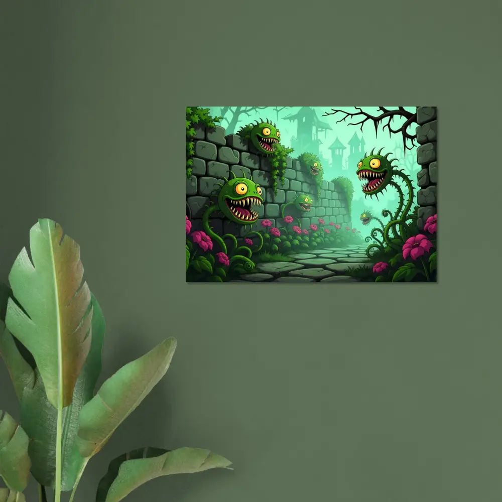 Whimsical monster plant artwork on Fine Art Poster Grinvine Grove PixiOnyx Surreal Fantasy Nature Print