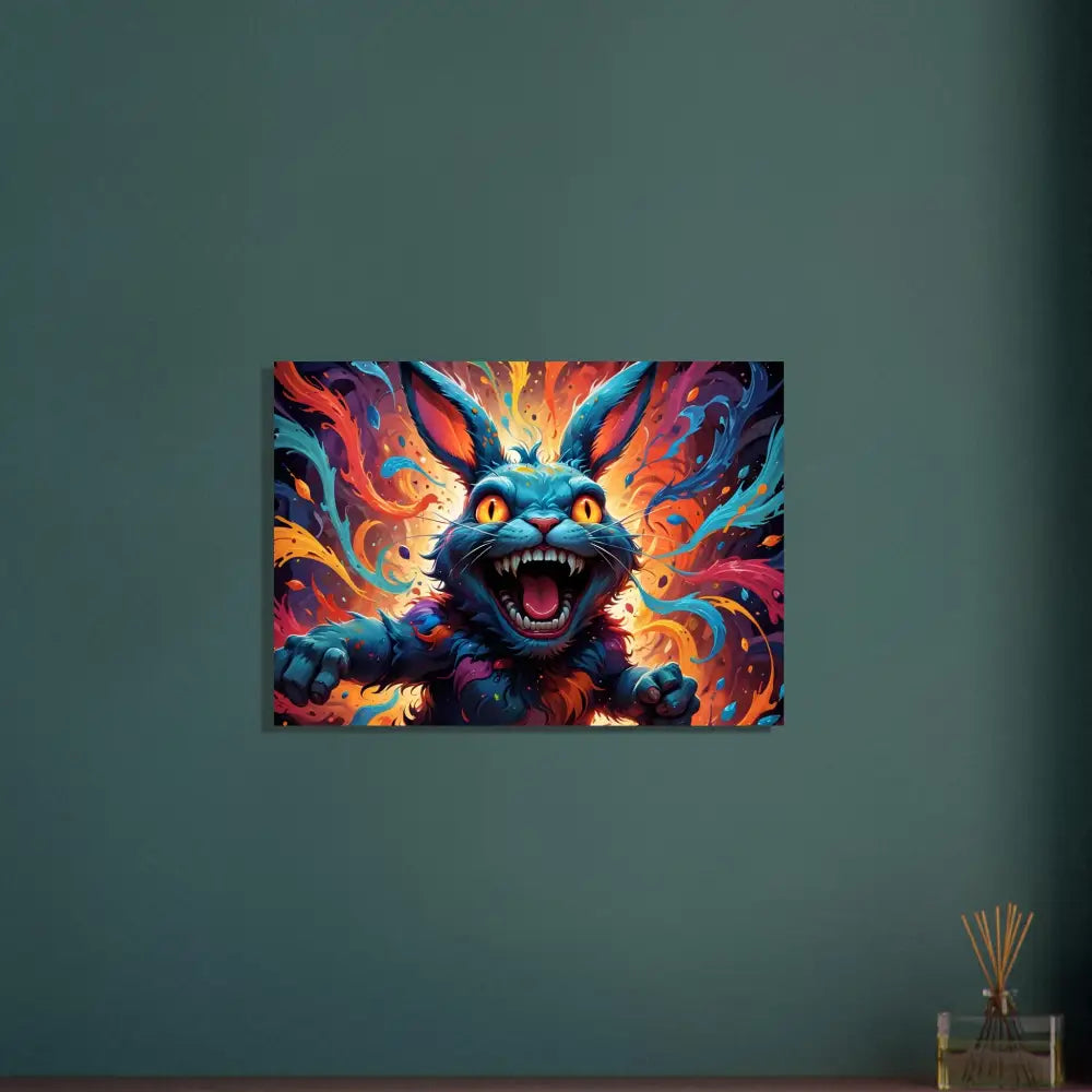 Colorful menacing rabbit art poster from PixiOnyx Volcanic Absurdism collection