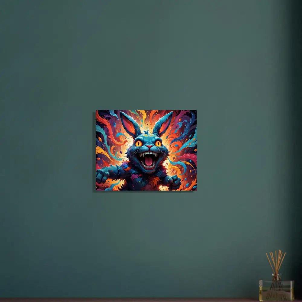 Colorful menacing rabbit artwork for Fine Art Poster Inferno Giggle Psycho Cottontail Quartet
