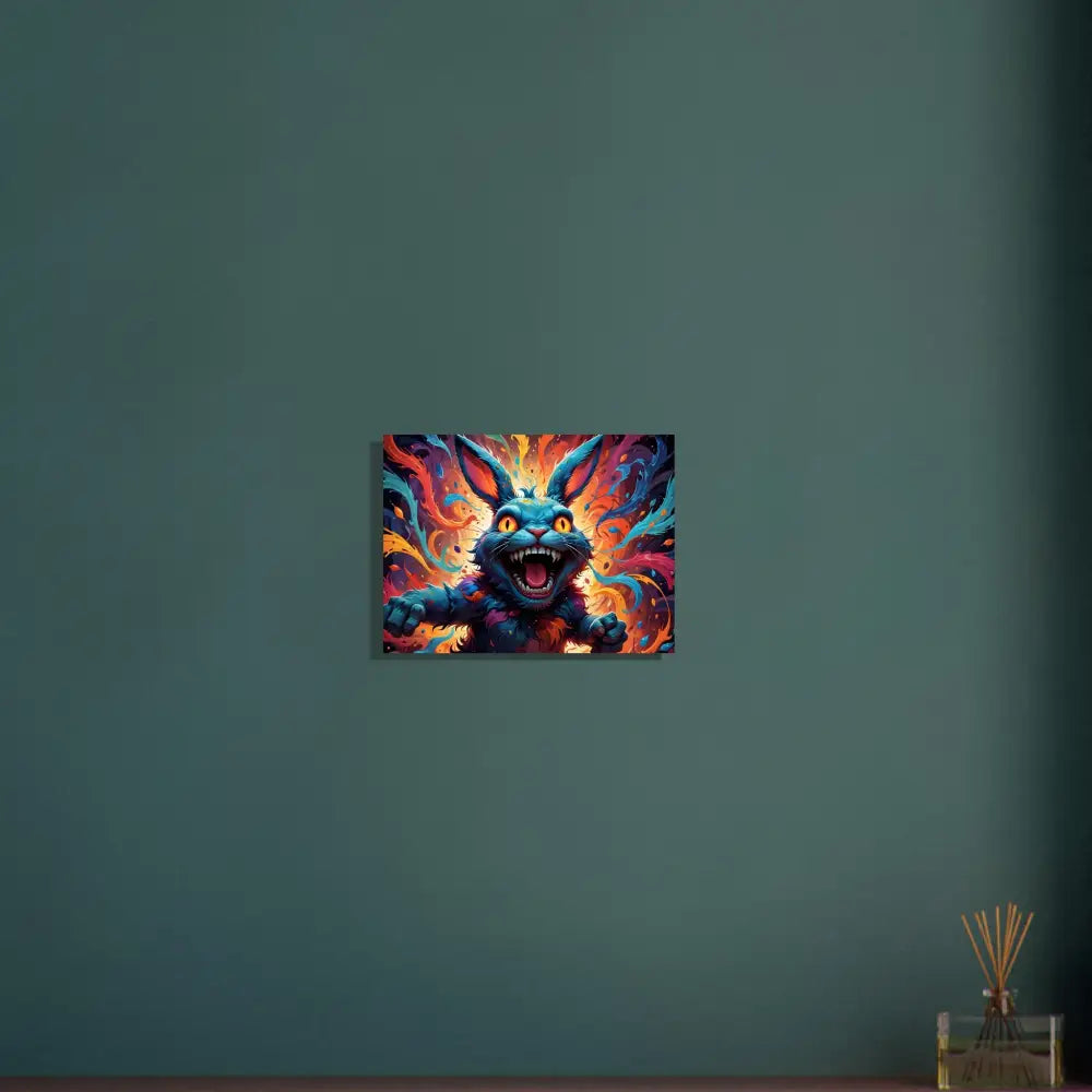 Colorful snarling rabbit art from Fine Art Poster Inferno Giggle by PixiOnyx Volcanic Absurdism