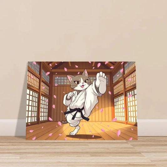 Cartoon cat in karate uniform on Fine Art Poster Cherry Blossom Showdown from PixiOnyx
