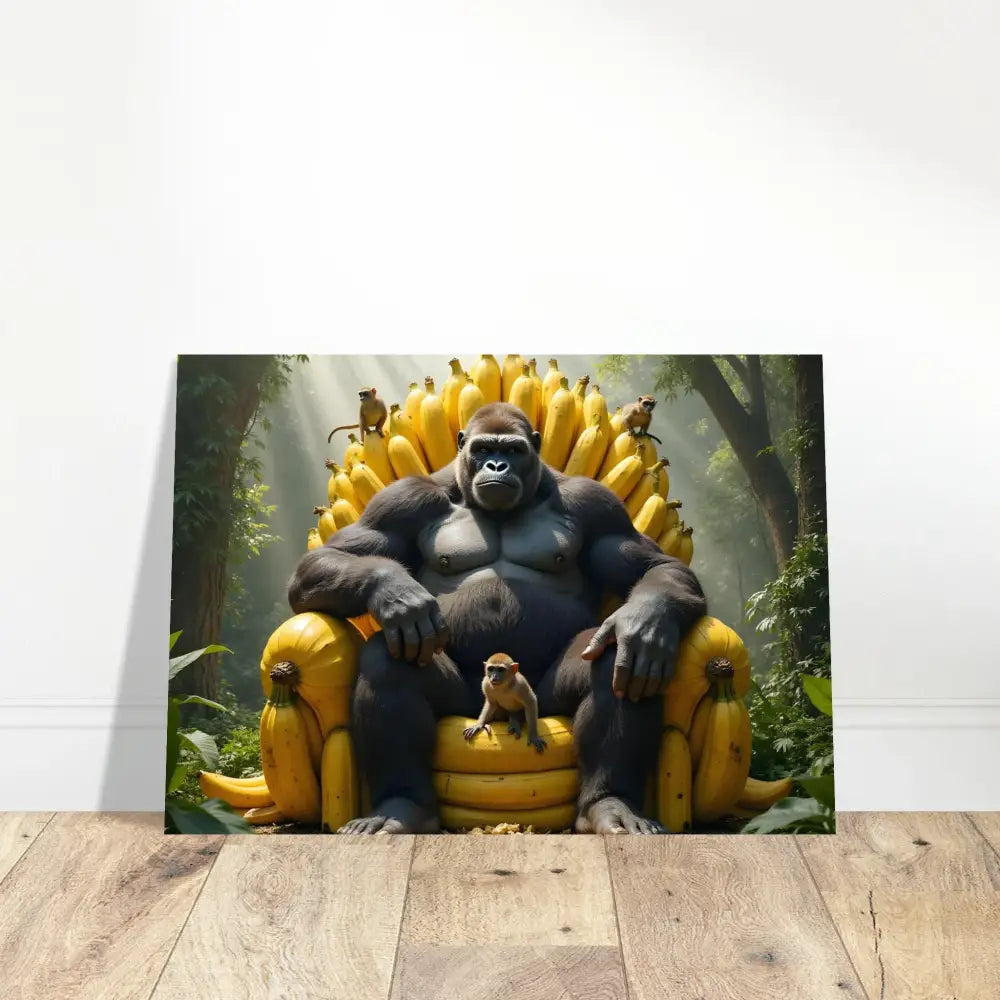 Fine art poster featuring a banana throne gorilla artwork from PixiOnyx Primate Royalty