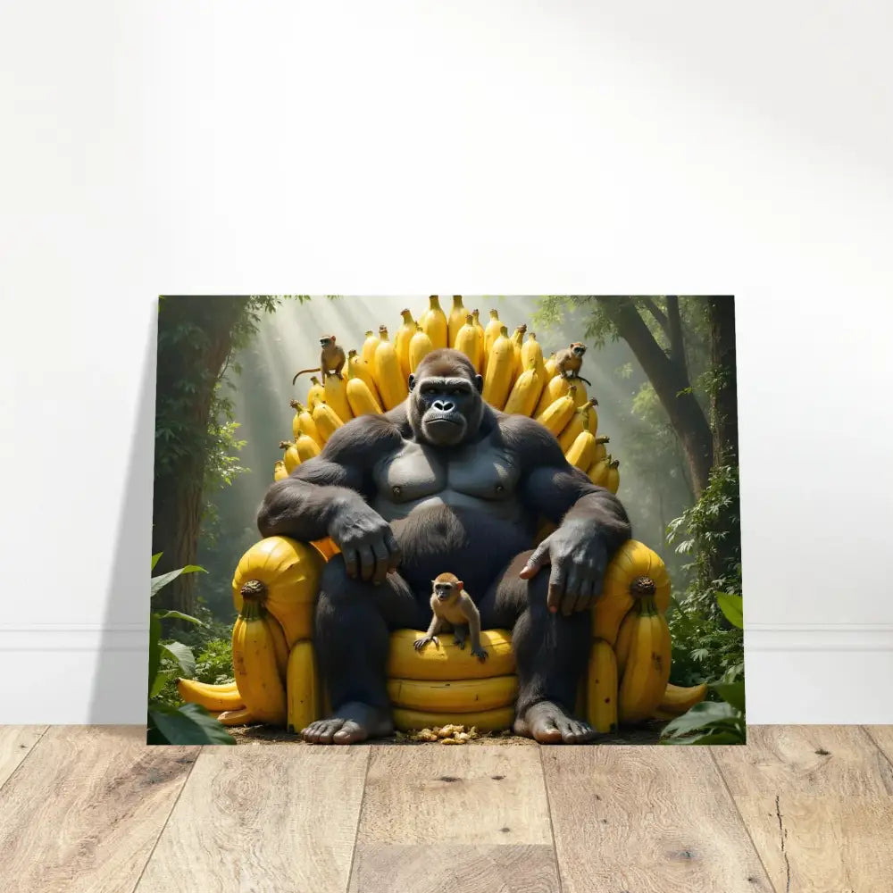 Gorilla sitting on a banana throne depicted in Fine Art Poster King Kong’s Banana Throne