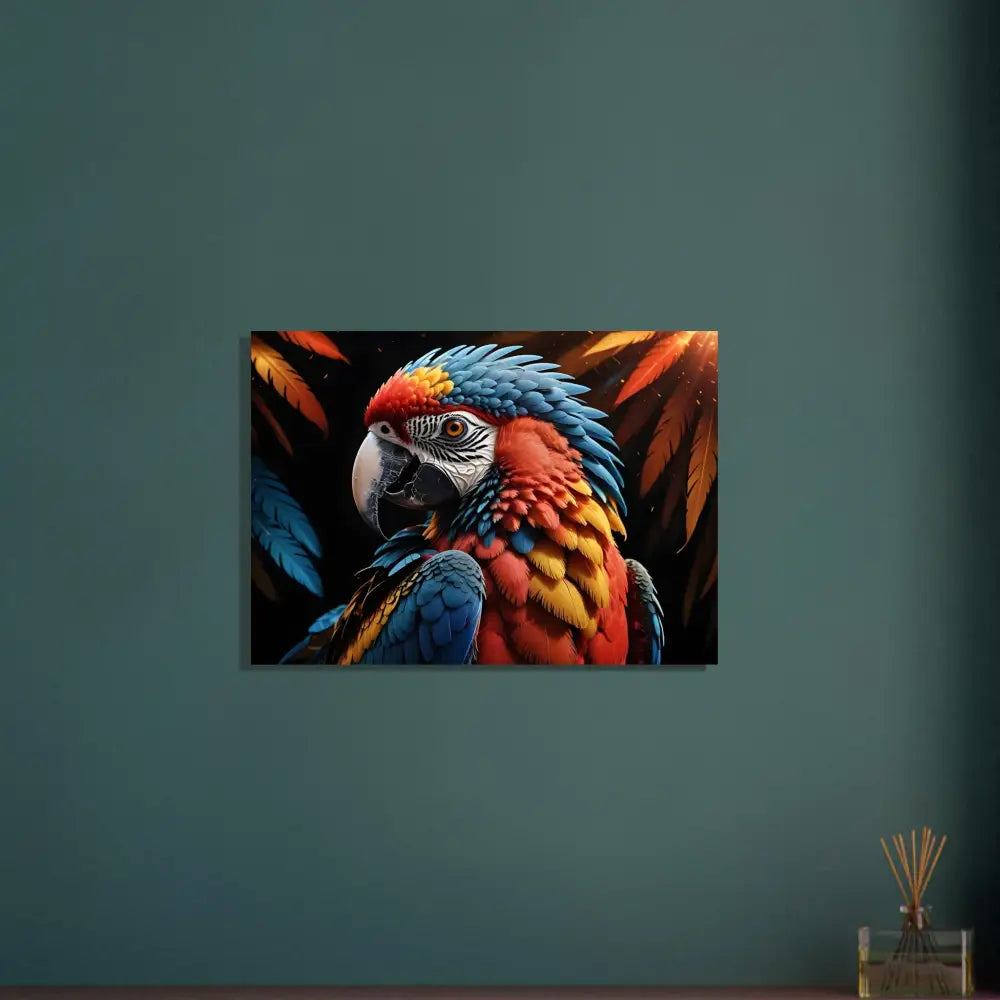 Colorful parrot art print on Fine Art Poster Macaw Ascendant from PixiOnyx Avian Reverie