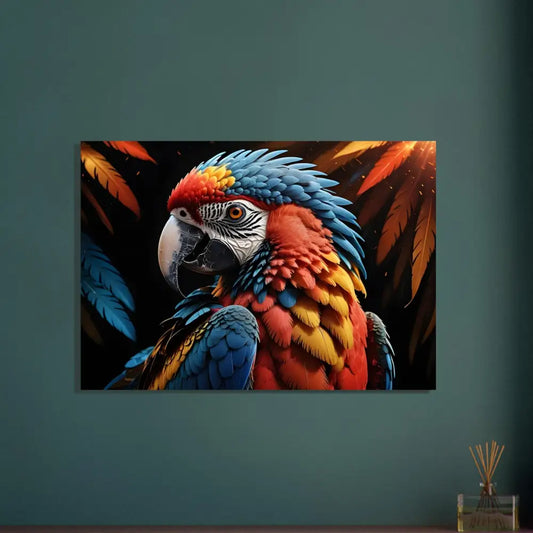 Colorful parrot art print in the Fine Art Poster Macaw Ascendant by PixiOnyx