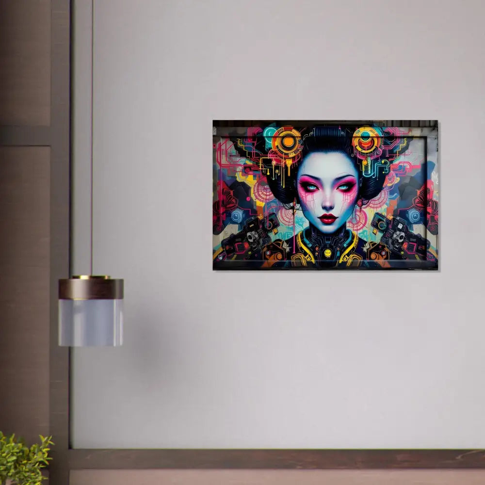 Cyberpunk geisha artwork for Fine Art Poster Mech Shrine Geisha PixiOnyx Urban Circuit Icon