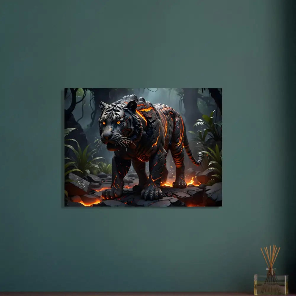 Lava-infused tiger art print from PixiOnyx Fantasy Predator of Natures Fury poster