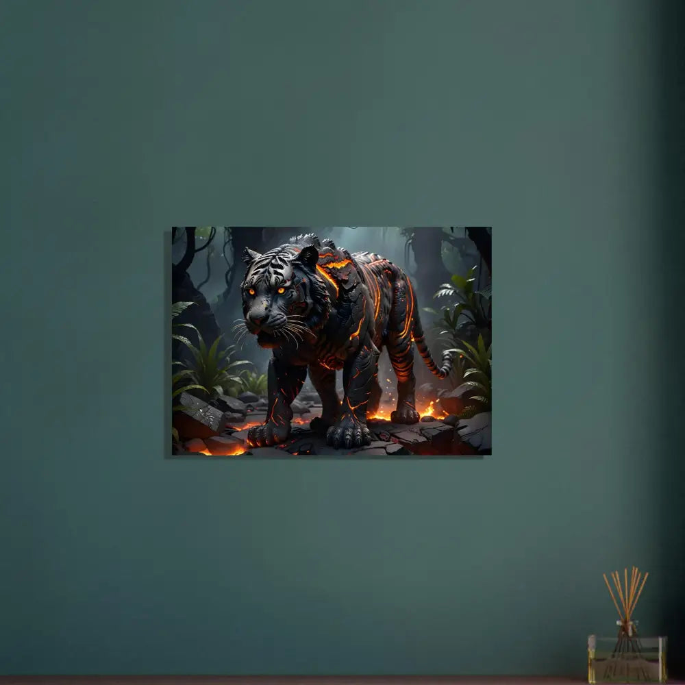 Lava-infused tiger canvas art from Fine Art Poster Molten Majesty PixiOnyx Fantasy Predator