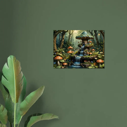 Enchanted mushroom waterfall scene from PixiOnyx Forestcore Dreamprint poster