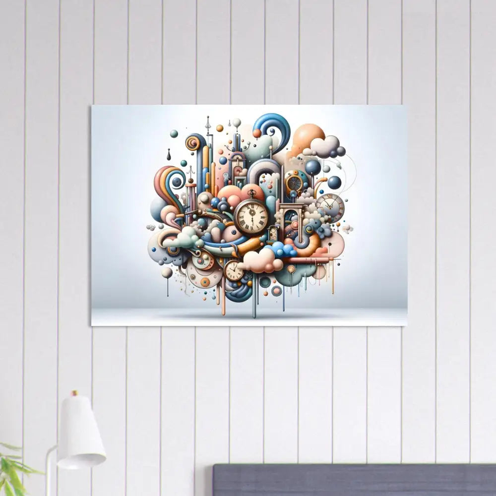 Colorful abstract clockwork art poster for Dadaist pastel mechanica statement decor