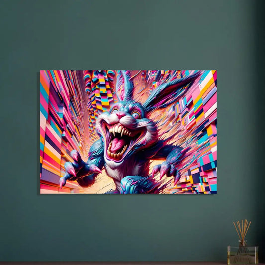 Colorful menacing rabbit artwork poster for Pixel Panic Psycho Cottontail Quartet PixiOnyx