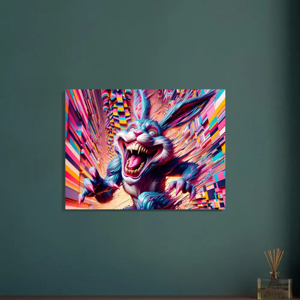 Colorful menacing rabbit artwork on Fine Art Poster Pixel Panic Psycho Cottontail Quartet