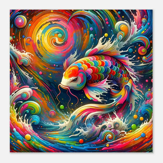 Colorful koi fish swirling in water on Fine Art Poster Rainbow Koi PixiOnyx Dream