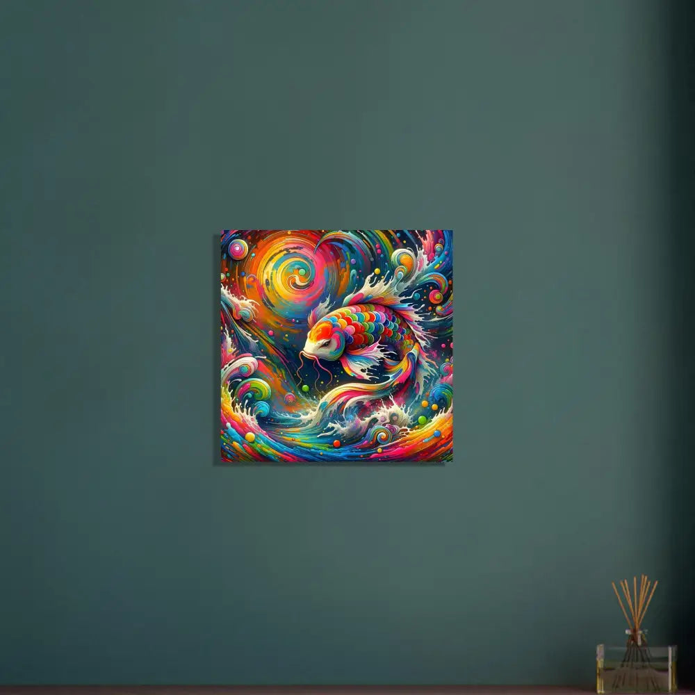 Colorful koi fish painting displayed on Fine Art Poster Rainbow Koi by PixiOnyx Dream
