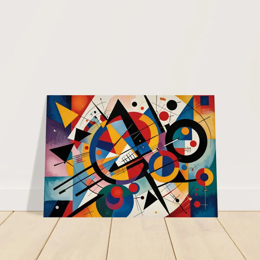 Abstract geometric painting displayed on a Fine Art Poster Rhythmic Geometry by PixiOnyx