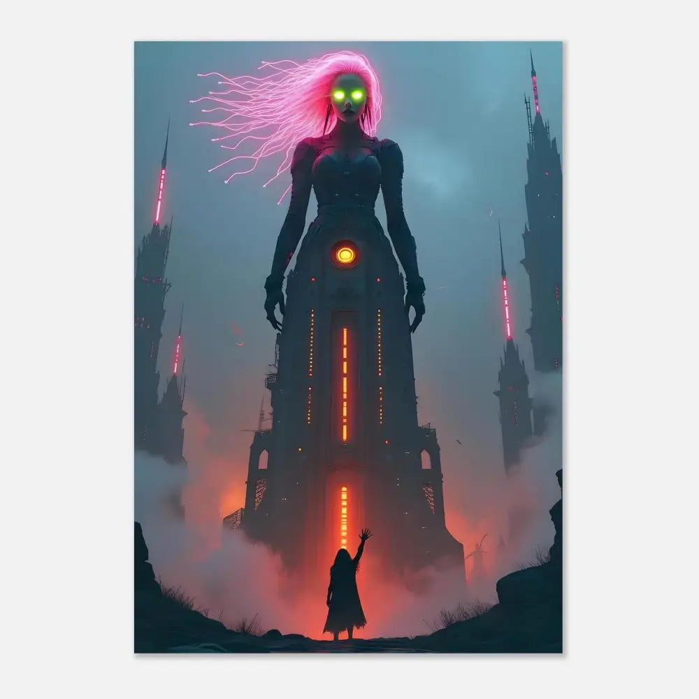 Glowing-eyed cyborg from PixiOnyx Storycore Series sci-fi fairytale art poster