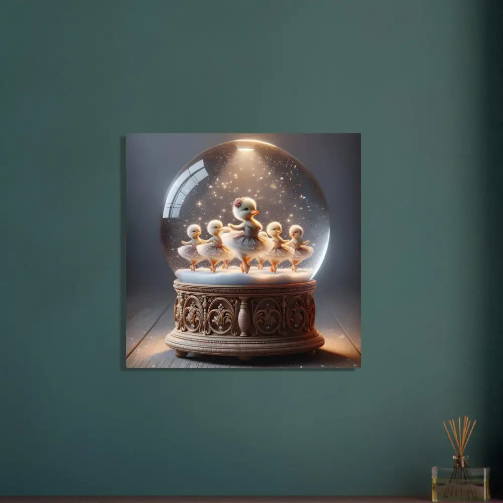 Duckling ballerina snow globe surrounded by winter scenery in PixiOnyx Whimsical Winter Print