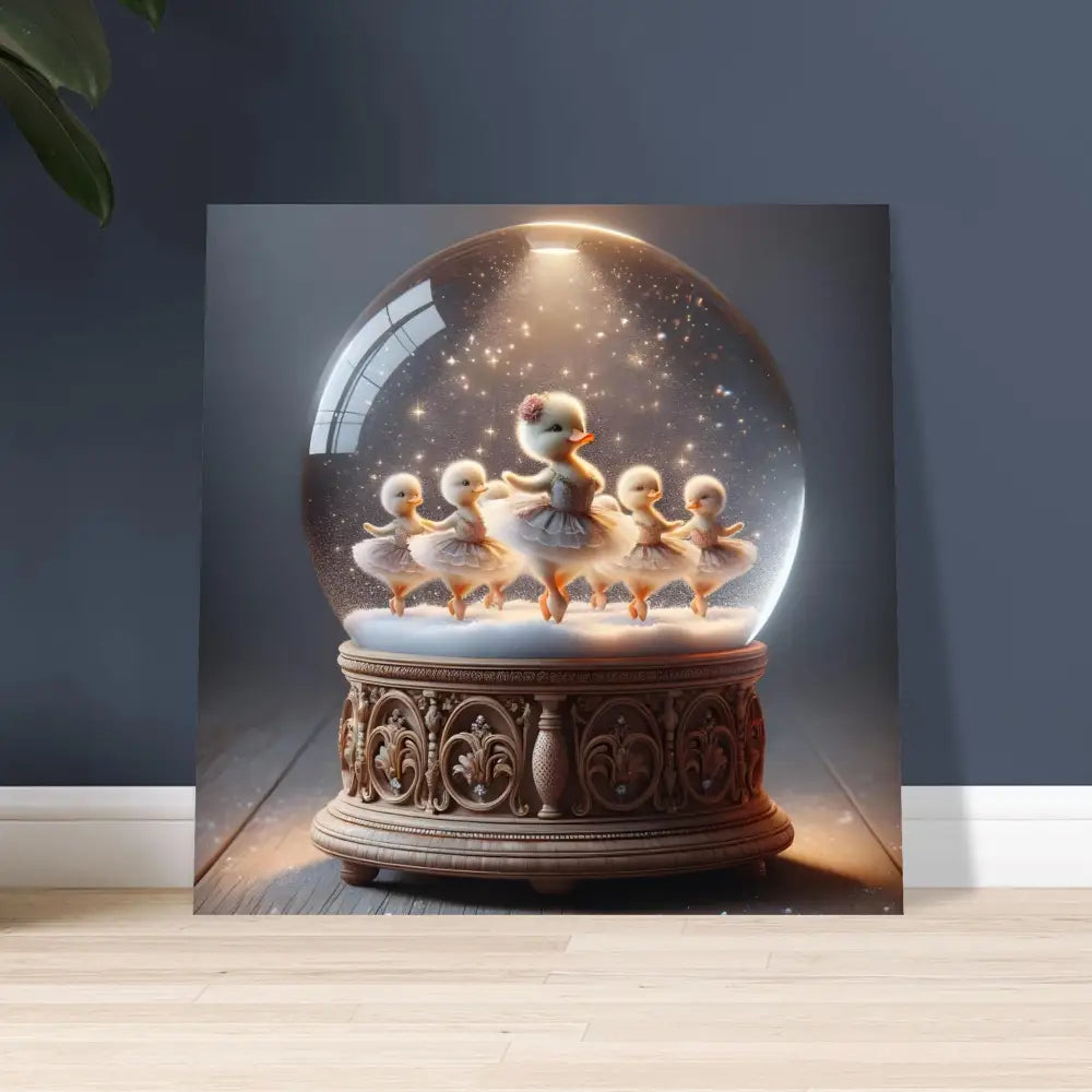 Duckling ballerina snow globe, whimsical winter décor, PixiOnyx Fine Art Poster