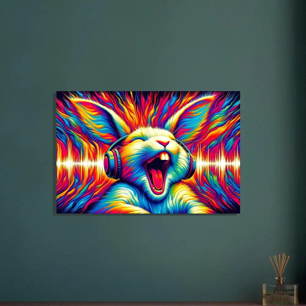 Colorful rabbit art with headphones on psychedelic Fine Art Poster Sonic Scream by PixiOnyx