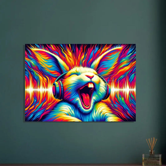 Colorful rabbit art with headphones for the Fine Art Poster Sonic Scream by PixiOnyx