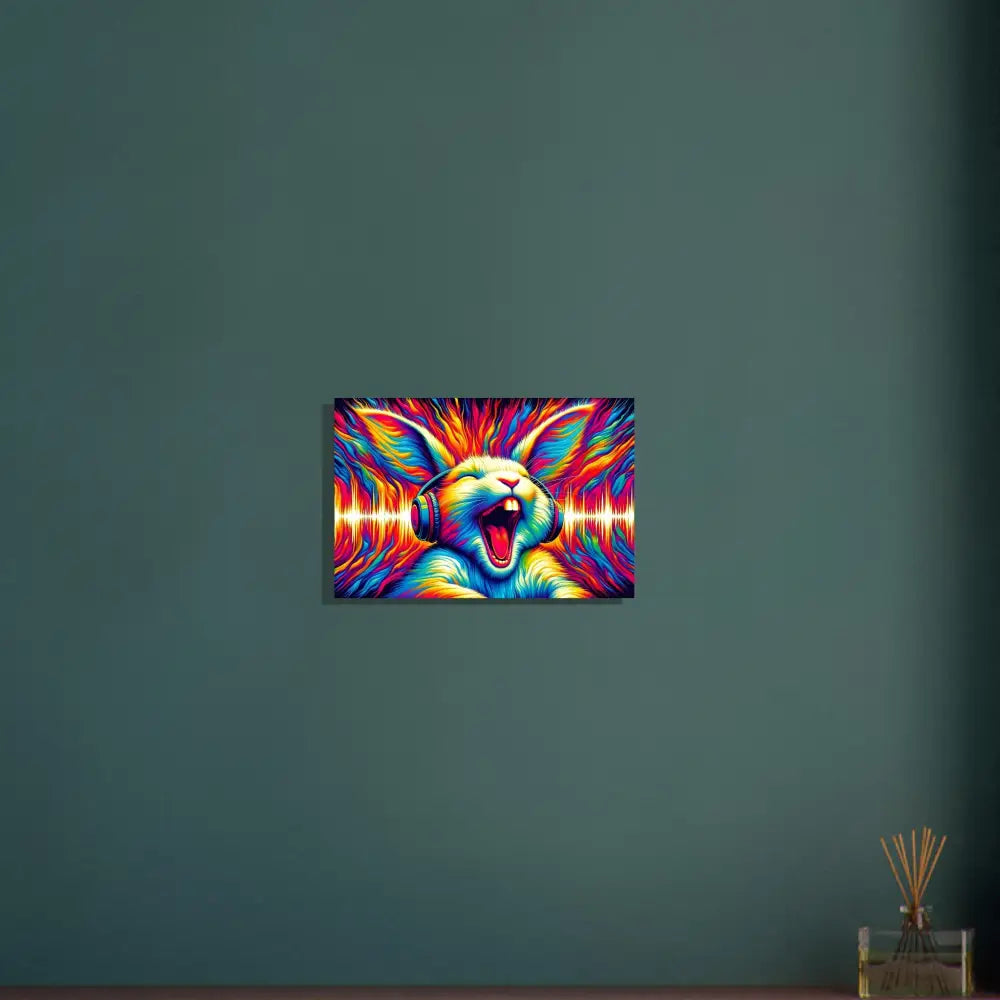 Colorful rabbit art with headphones on PixiOnyx Psychedelic Print poster