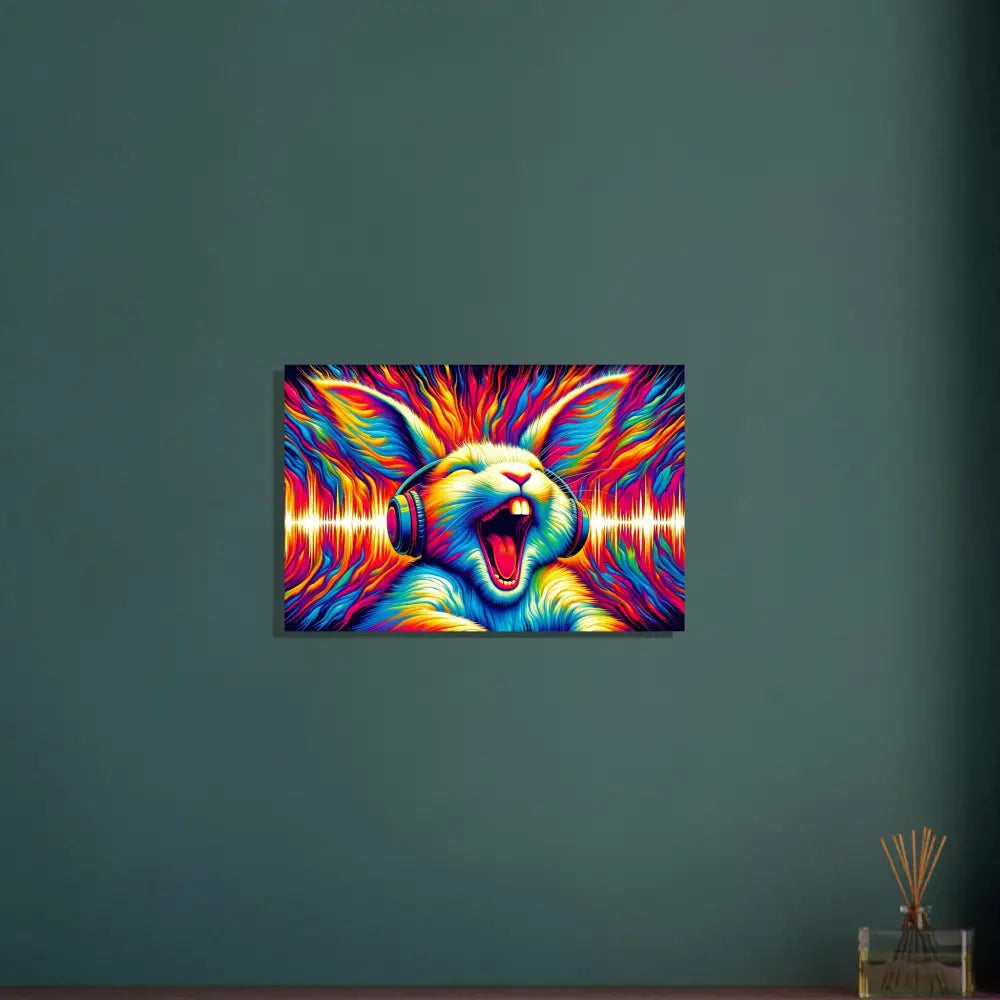 Colorful rabbit with headphones on psychedelic poster Fine Art Poster Sonic Scream PixiOnyx