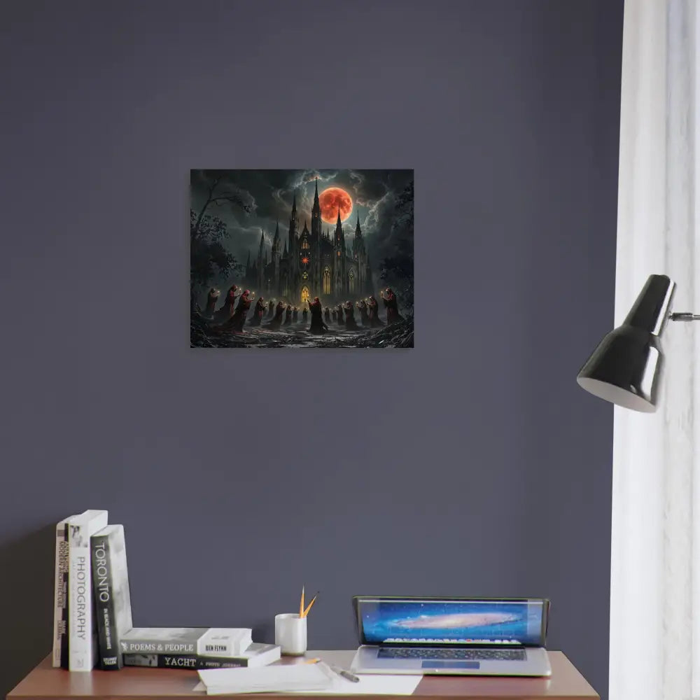 Gothic castle under a blood moon for Fine Art Poster The Crimson Liturgy PixiOnyx