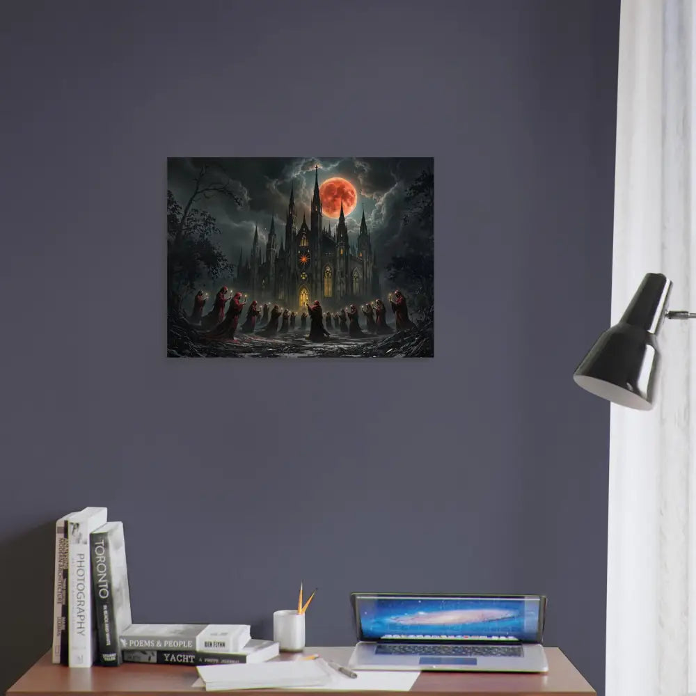 Gothic castle under a blood moon in Fine Art Poster The Crimson Liturgy PixiOnyx Gothic Fantasy