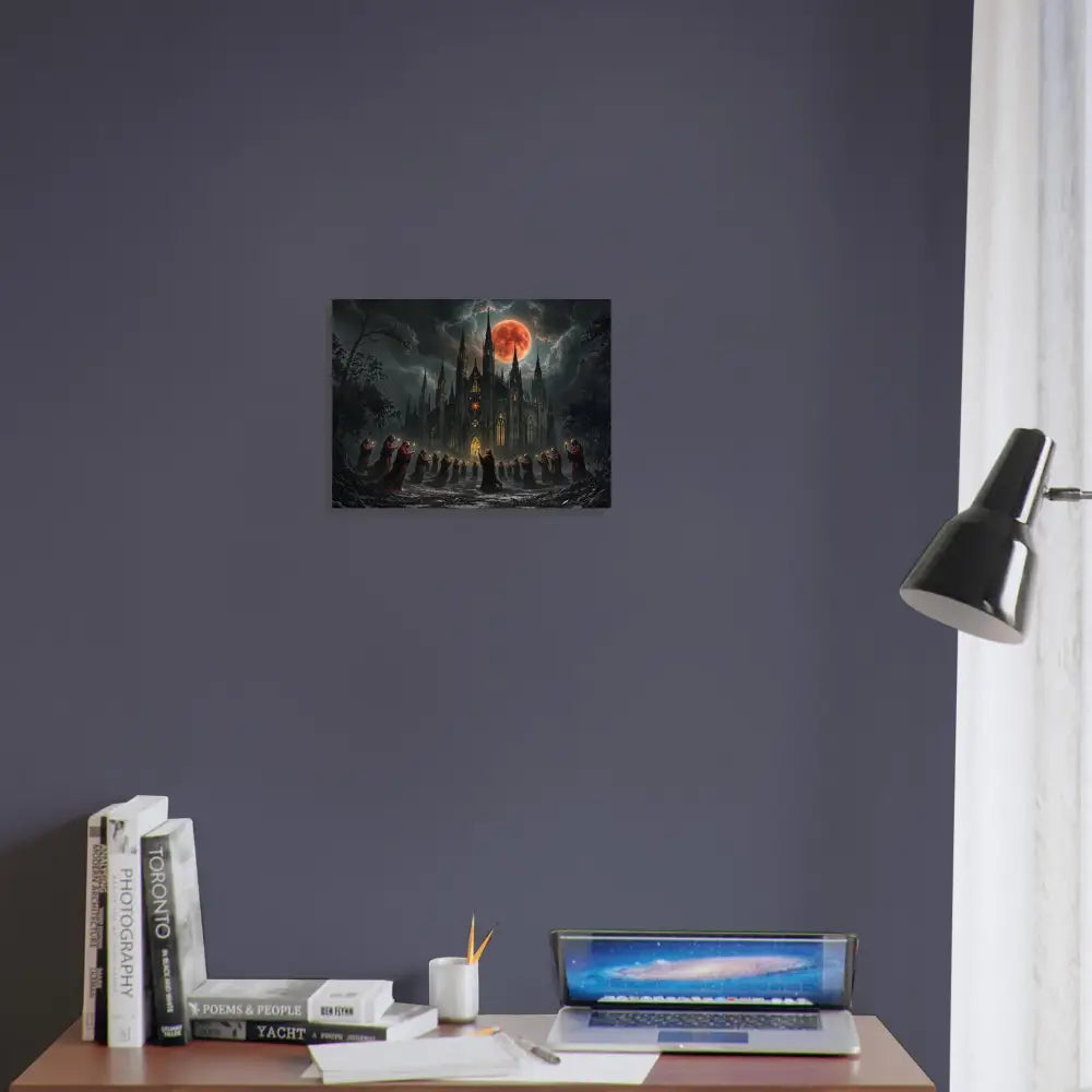 Dark castle under a red moon for PixiOnyx Gothic Fantasy Fine Art Poster