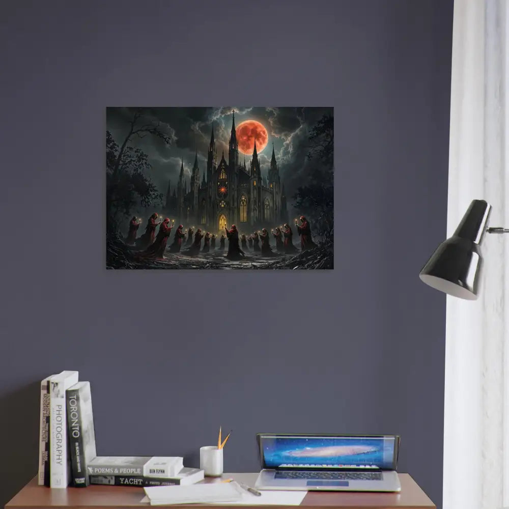 Gothic castle under a blood moon on Fine Art Poster The Crimson Liturgy PixiOnyx Gothic Fantasy