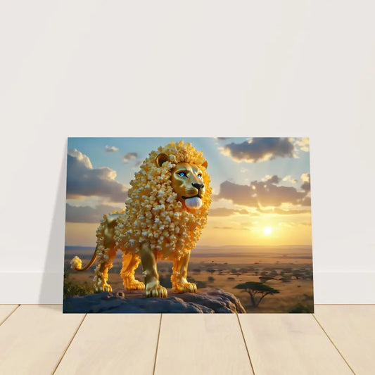 Lion artwork with a popcorn mane from the Fine Art Poster The Golden Kernel King PixiOnyx