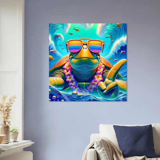 Colorful turtle art displayed on Fine Art Poster Turtle-y Misunderstood Bro PixiOnyx Chillwave Print