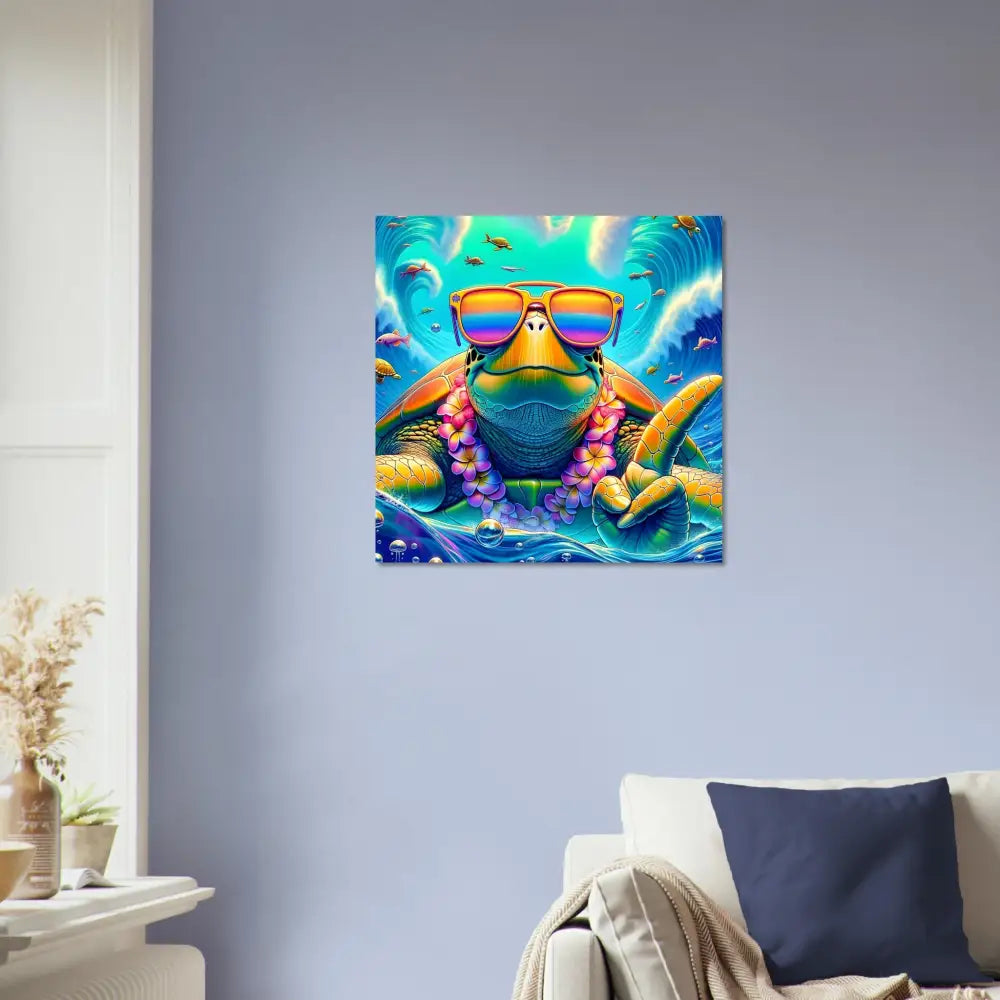 Colorful turtle art print on a Fine Art Poster titled Turtle-y Misunderstood Bro by PixiOnyx