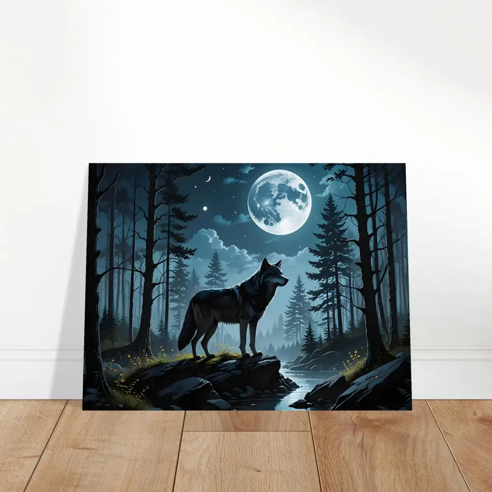 Wolf and moon canvas print from PixiOnyx Lunar Dreamscape fine art poster for wall decor