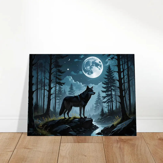 Wolf in moonlit forest artwork for Fine Art Poster Wolf Moon Reverie PixiOnyx Lunar Dreamscape