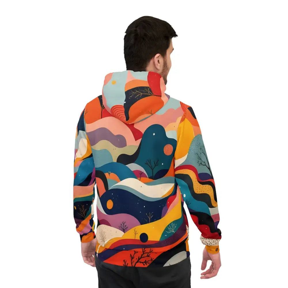 Colorful abstract hoodie featuring vibrant nature-inspired patterns for festival wear