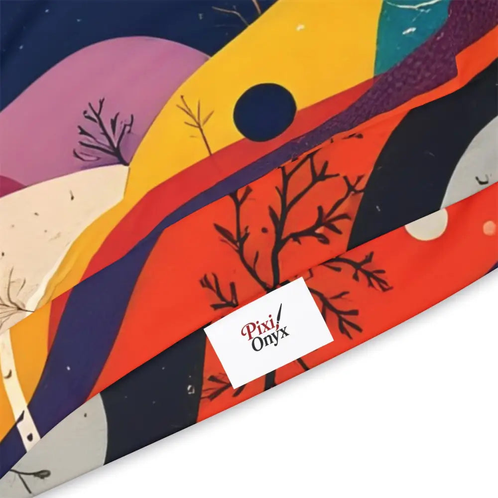 Colorful patterned necktie matching Flowstate Mirage Urban Camo Hoodie for festival wear