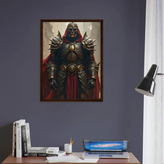Framed knight portrait canvas featuring Steel Oath Crimson Valor design by PixiOnyx